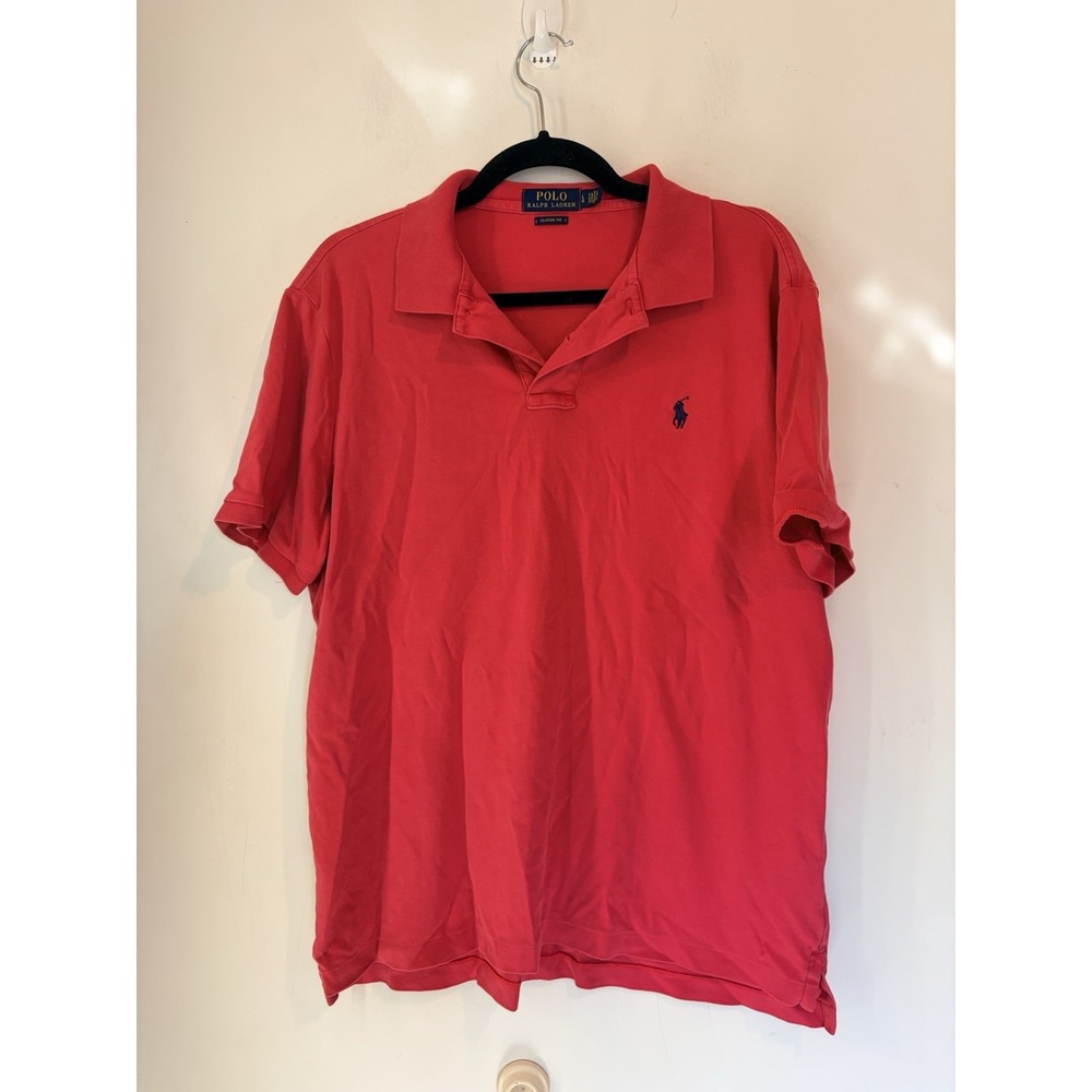 Polo Ralph Lauren Short Sleeve Polo Shirt‎ Classic Fit Mens Large Pink Blue Pony